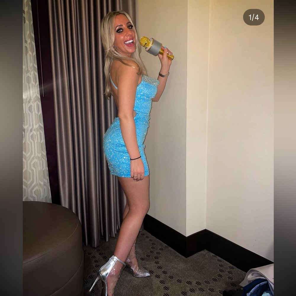 Blue straps-back dress